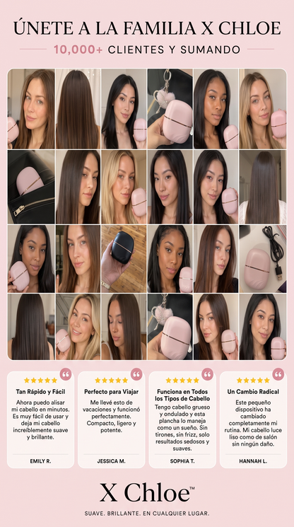 Mujeres con el cabello liso usando el peine alisador inalámbrico X Chloe