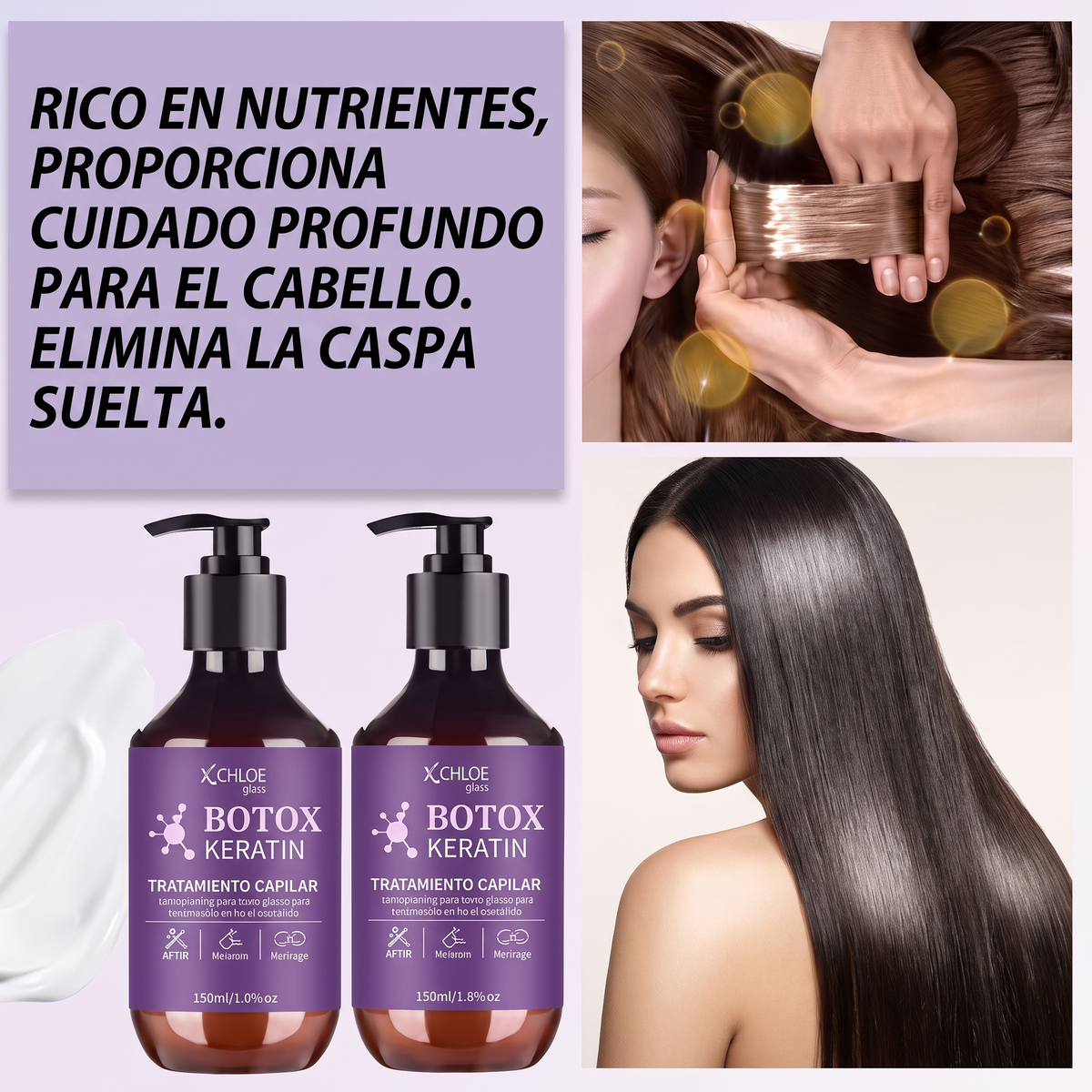 Cabello glass, liso y brillante con queratina X Chloe